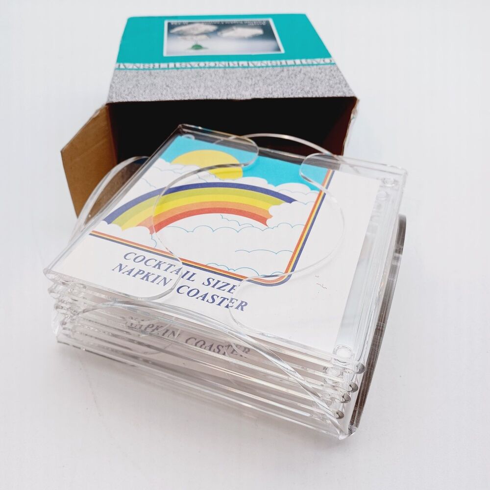 Vintage Clear Acrylic Lucite Cocktail Napkin Coasters Holder Customizable Use